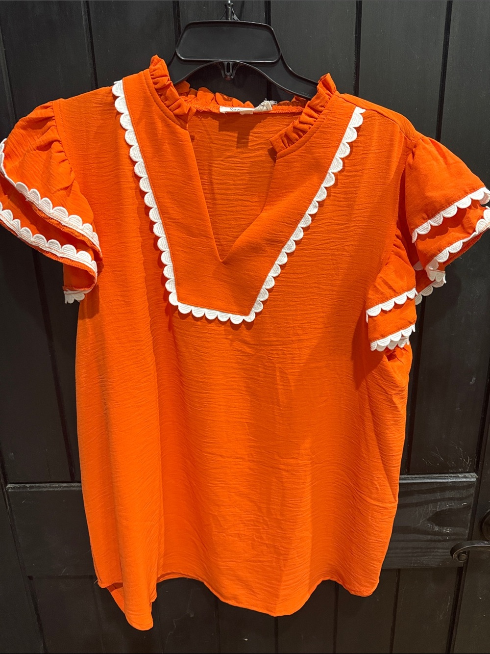Women’s Orange Ruffle Trim Short Sleeve Top